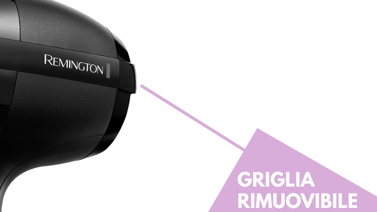 Particolare griglia rimuovibile asciugacapelli phon Remington AC5999 Pro air