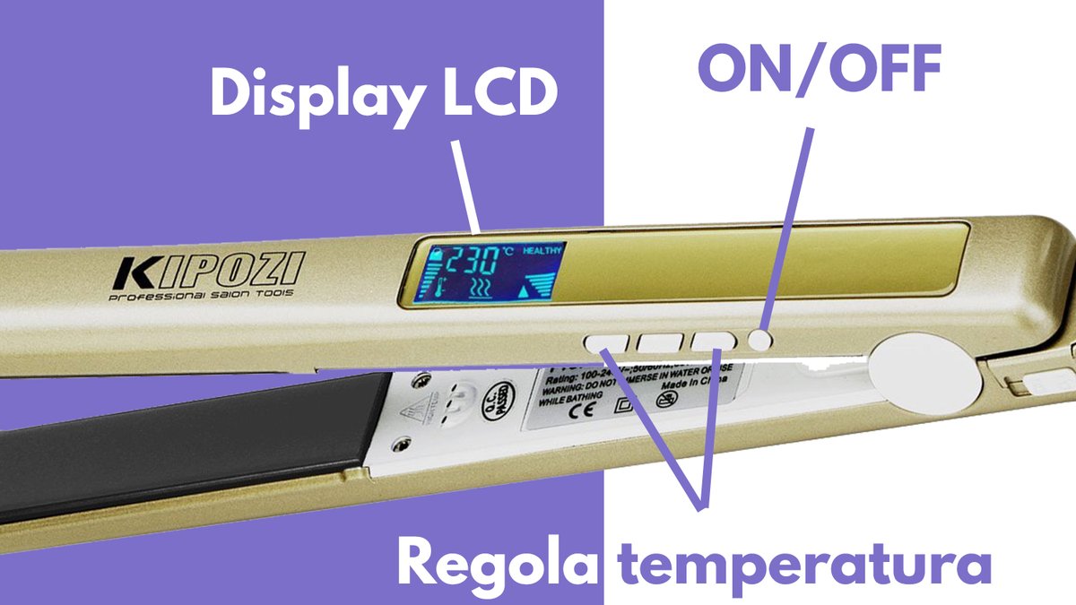 Particolare pulsanti display LCD piastra capelli KIPOZI pro